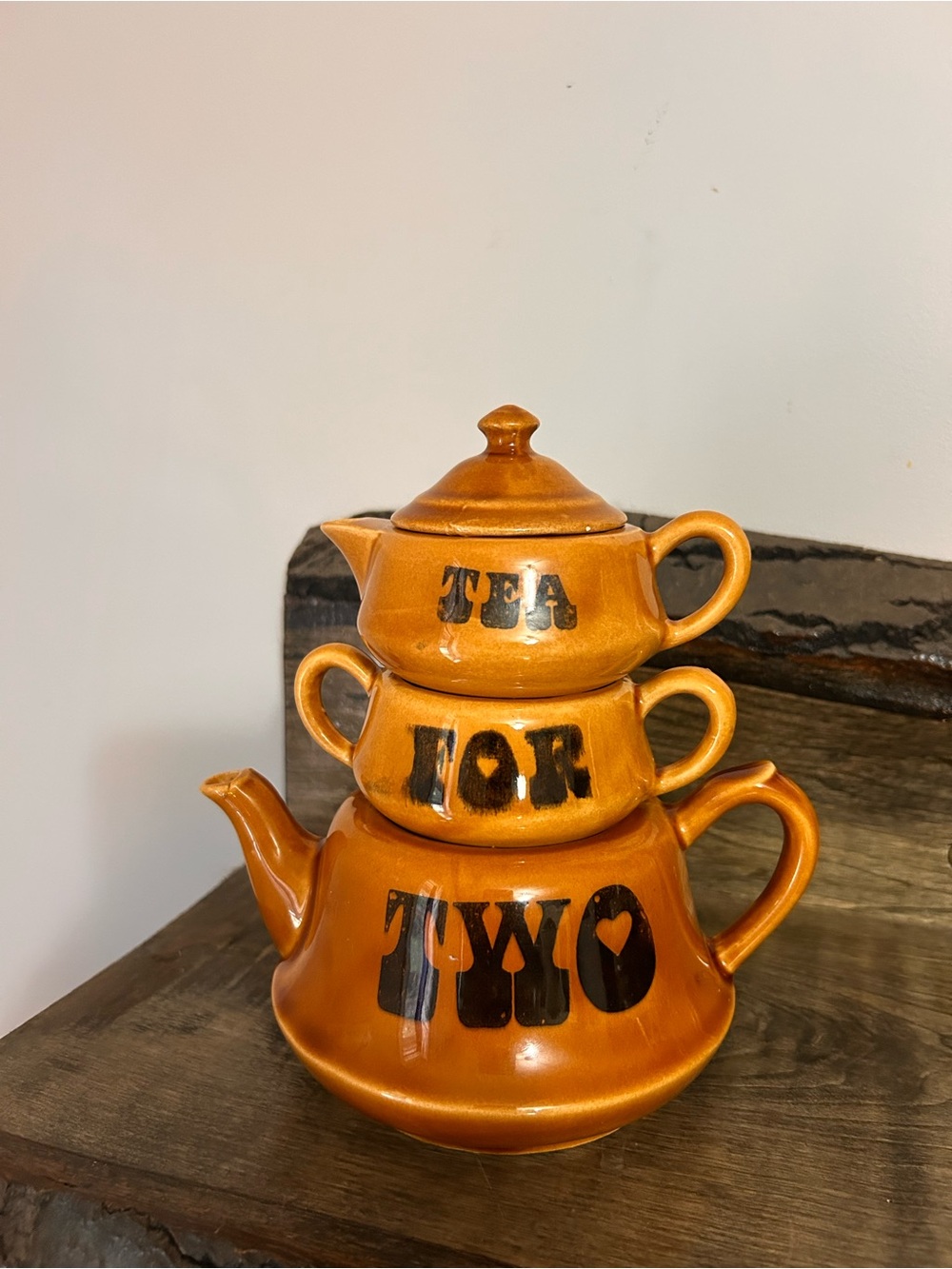 Vintage 1970’s Camel Brown Country Ceramic Stackable Teapot Set - Tea for Two